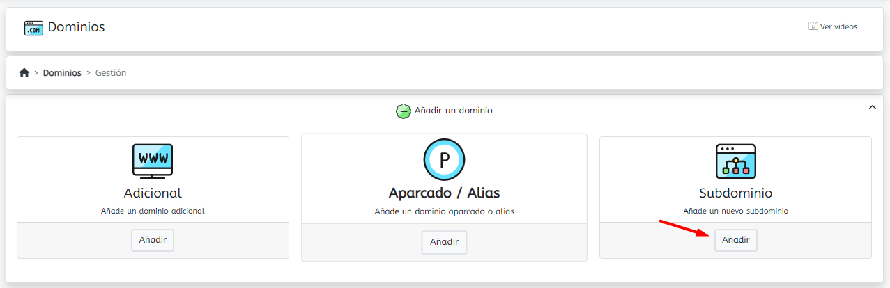 wepanel vista subdominio