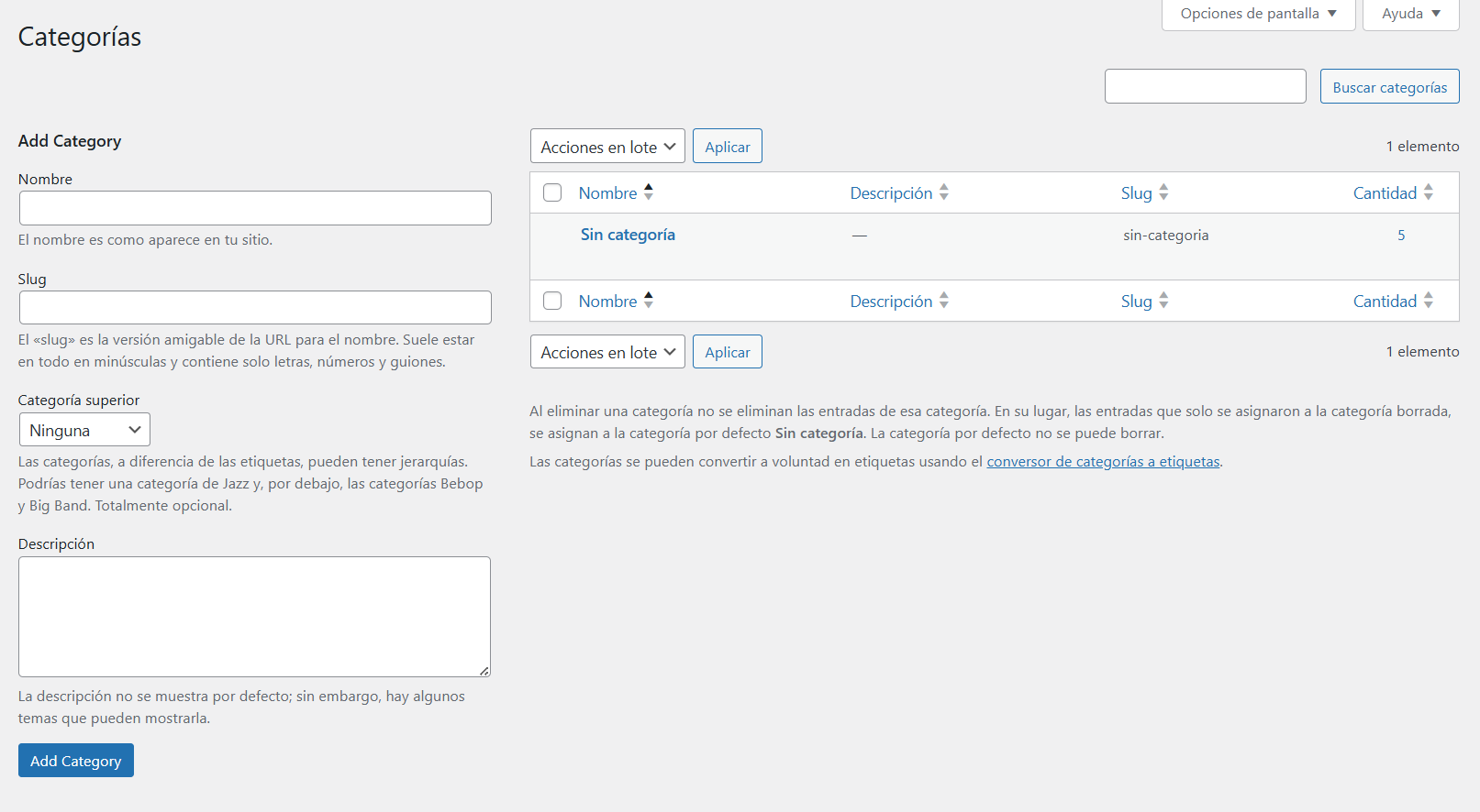 categorias de wordpress