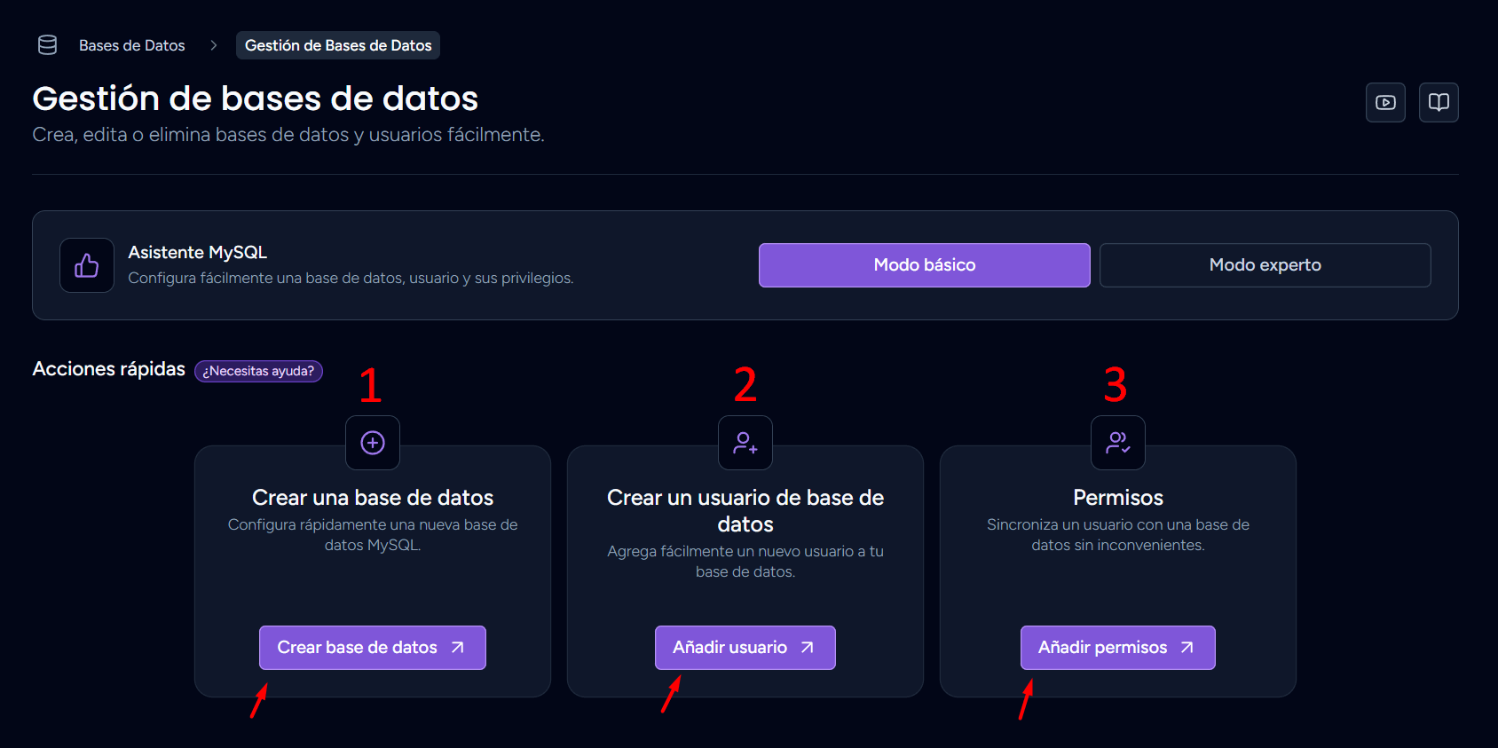 gestion base de datos wepanel