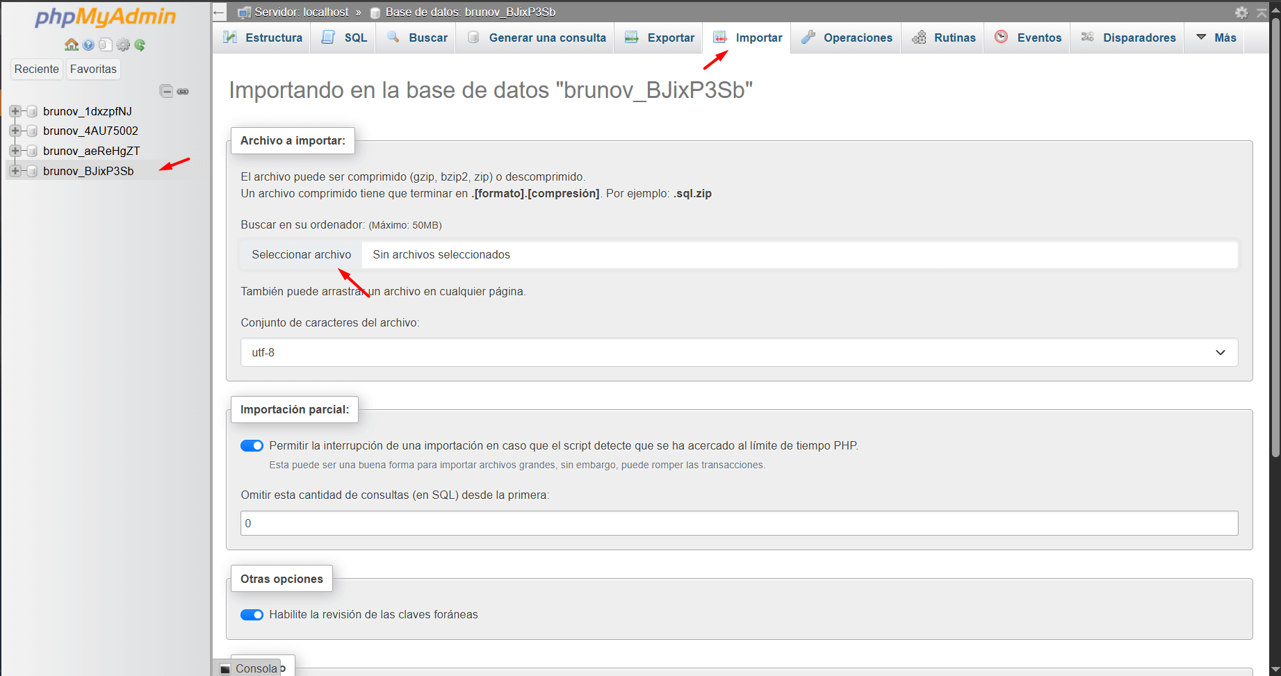 importar base de datos phpmyadmin