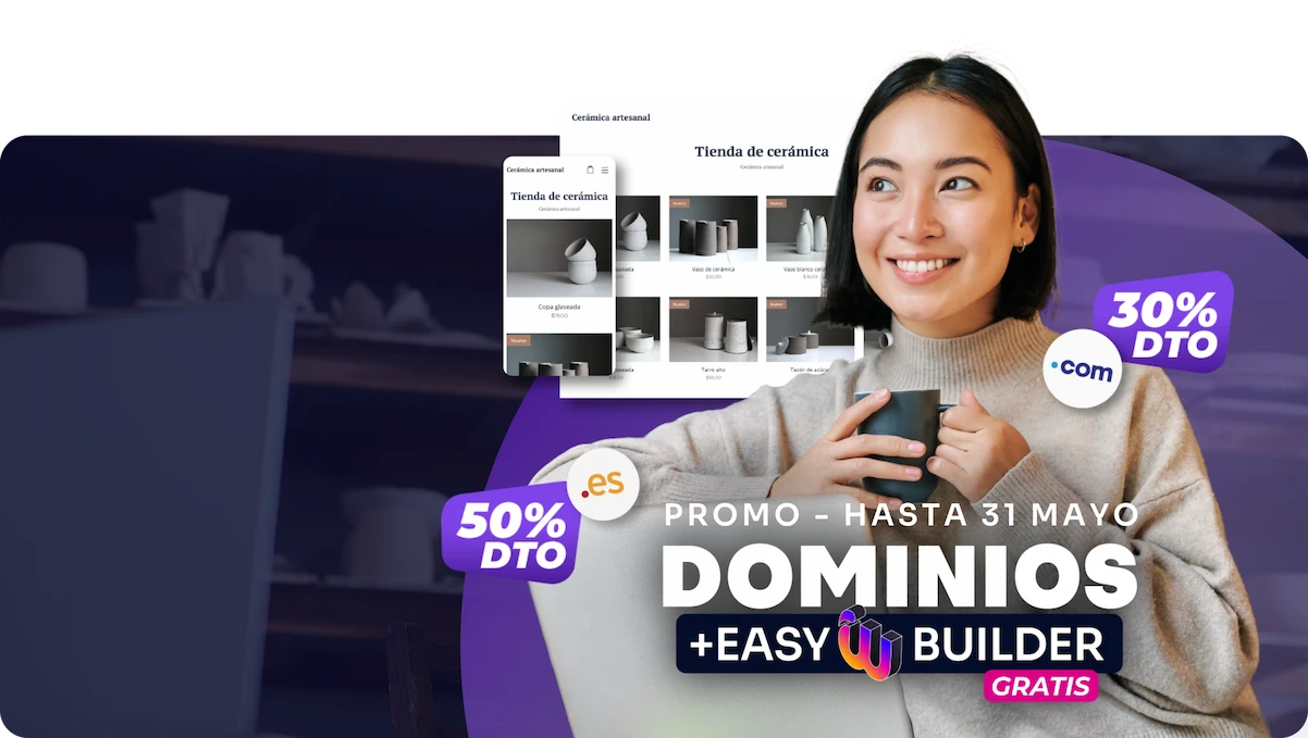 Promo Dominios .com y .es - Mujer con tienda online de cerámica