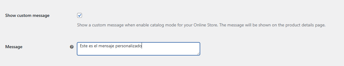 Mensaje personalizado - Plugin Product Catalog Mode