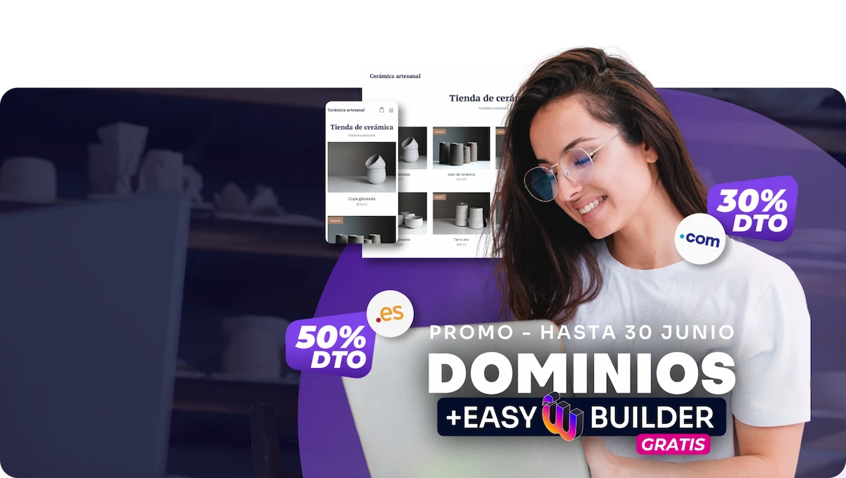 Promo Dominios .com y .es - Mujer con tienda online de cerámica