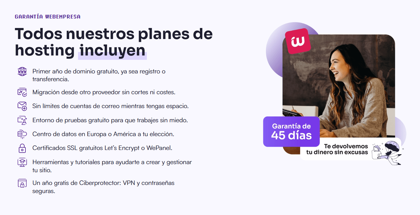 lo que incluyen los planes de webempresa