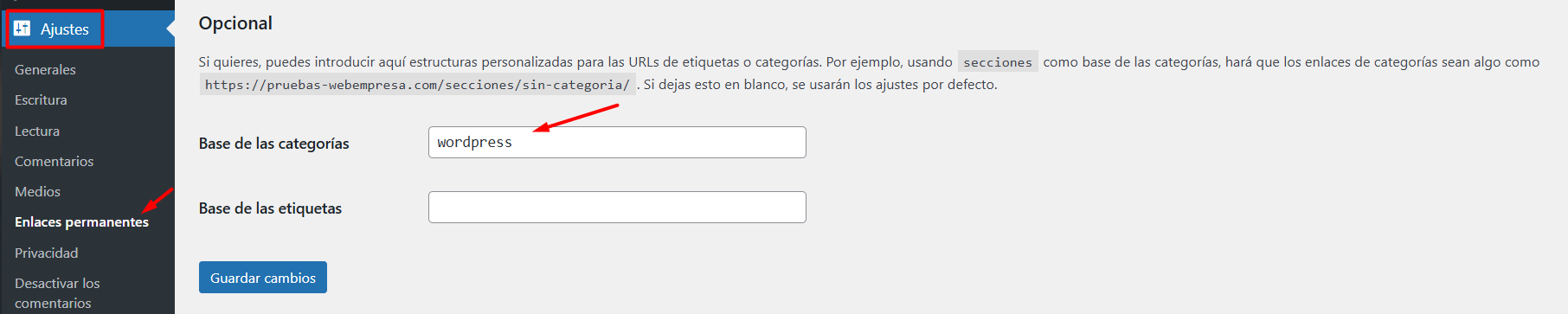 Enlaces de Categorías en WordPress