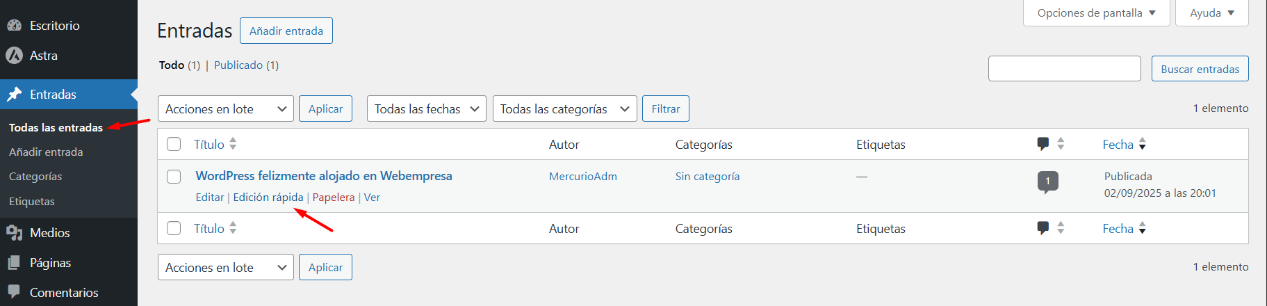 Creación de una Categoría en WordPress