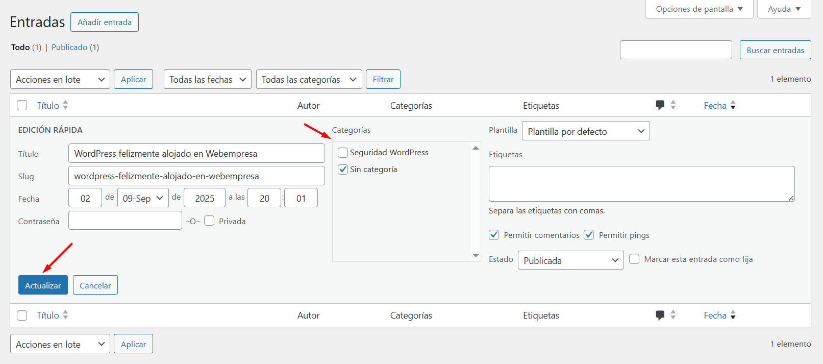 Creación de una Categoría en WordPress