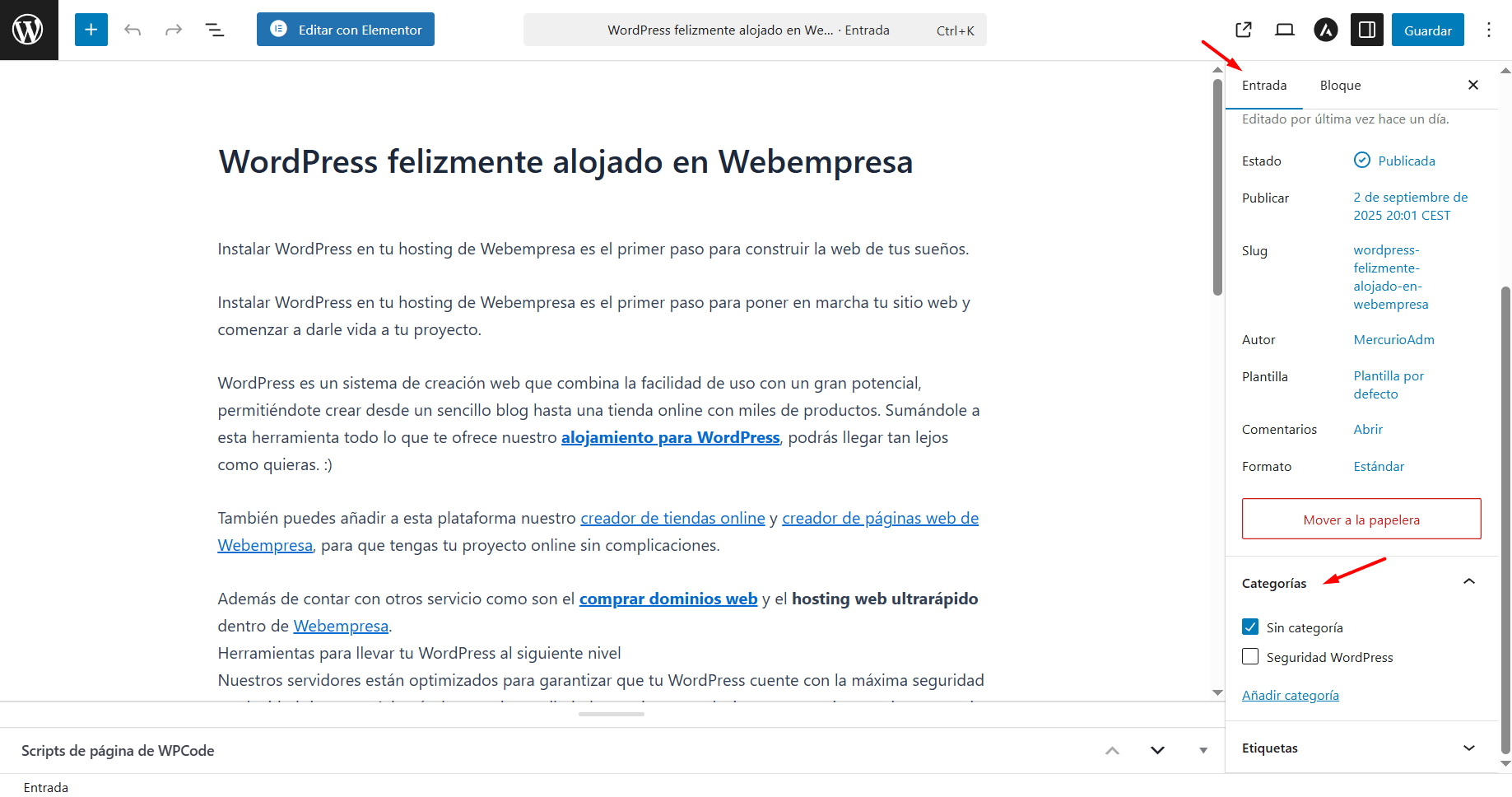 Creación de una Categoría en WordPress