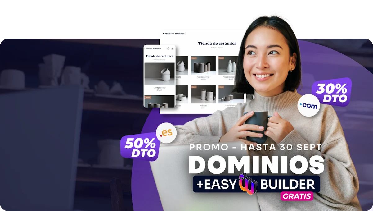 Promo Dominios .com y .es - Mujer con tienda online de cerámica