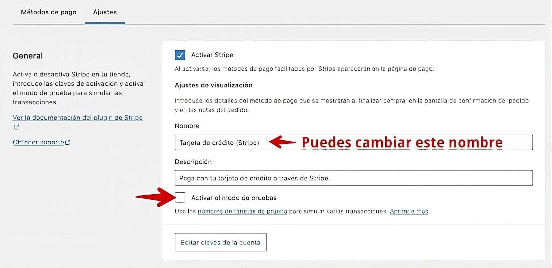 Activar el modo de pruebas