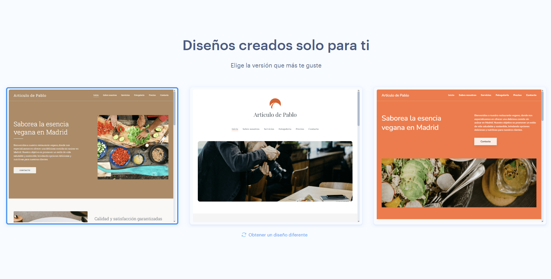 Diseños a elegir con la IA en Webuilder