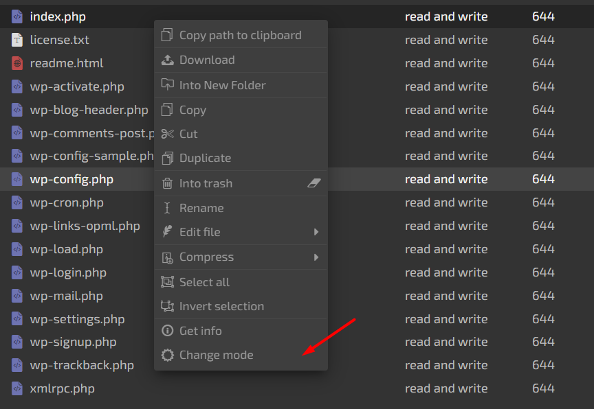 Cambiar permisos desde wePanel