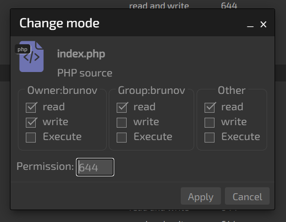 Cambiar permisos desde wePanel