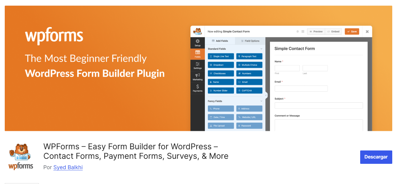 Plugin Contact Form by WPForms – Drag & Drop Form Builder for WordPress
