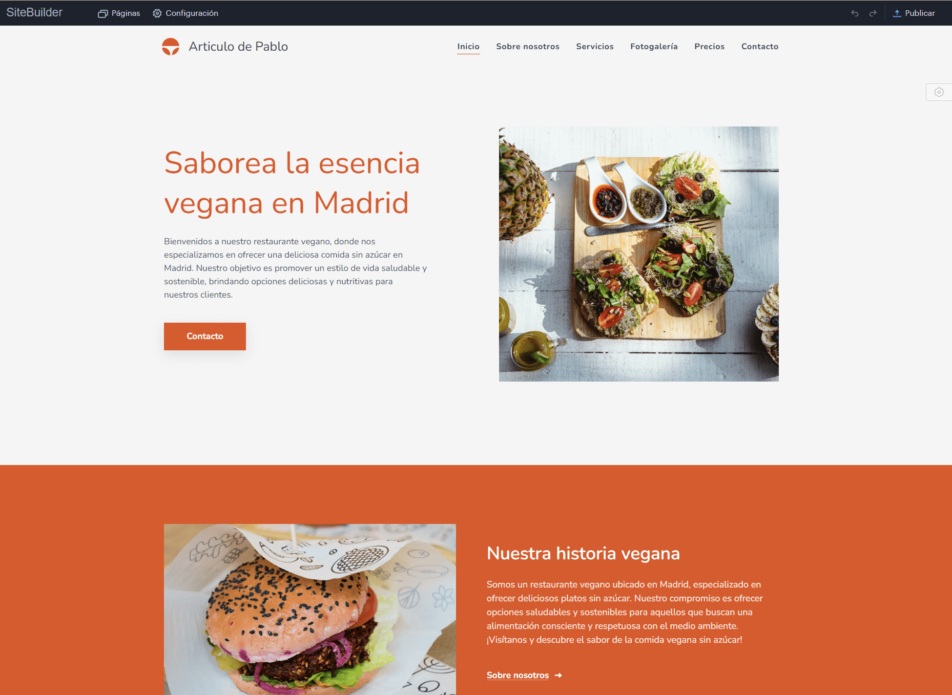 Previsualización Web Webuilder