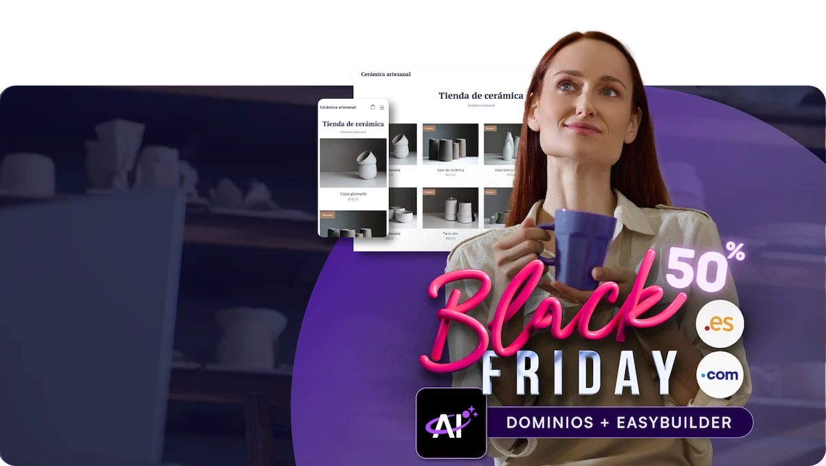 Promo Dominios .com y .es - Mujer con tienda online de cerámica