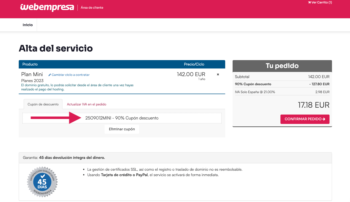 Cupón 70% dto en hosting