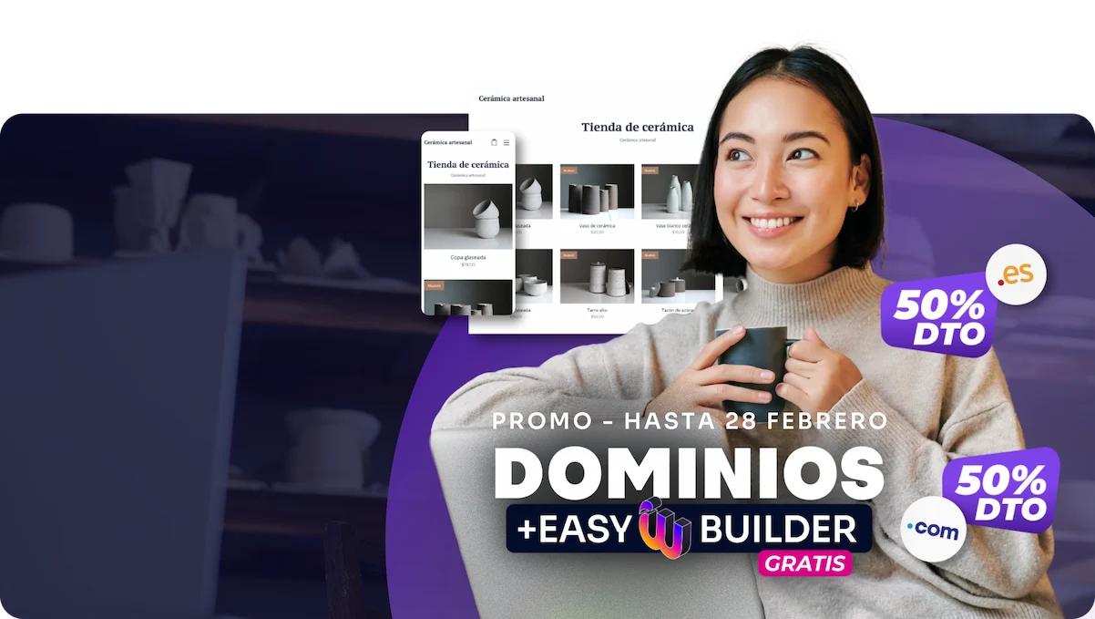 Promo Dominios .com y .es - Mujer con tienda online de cerámica