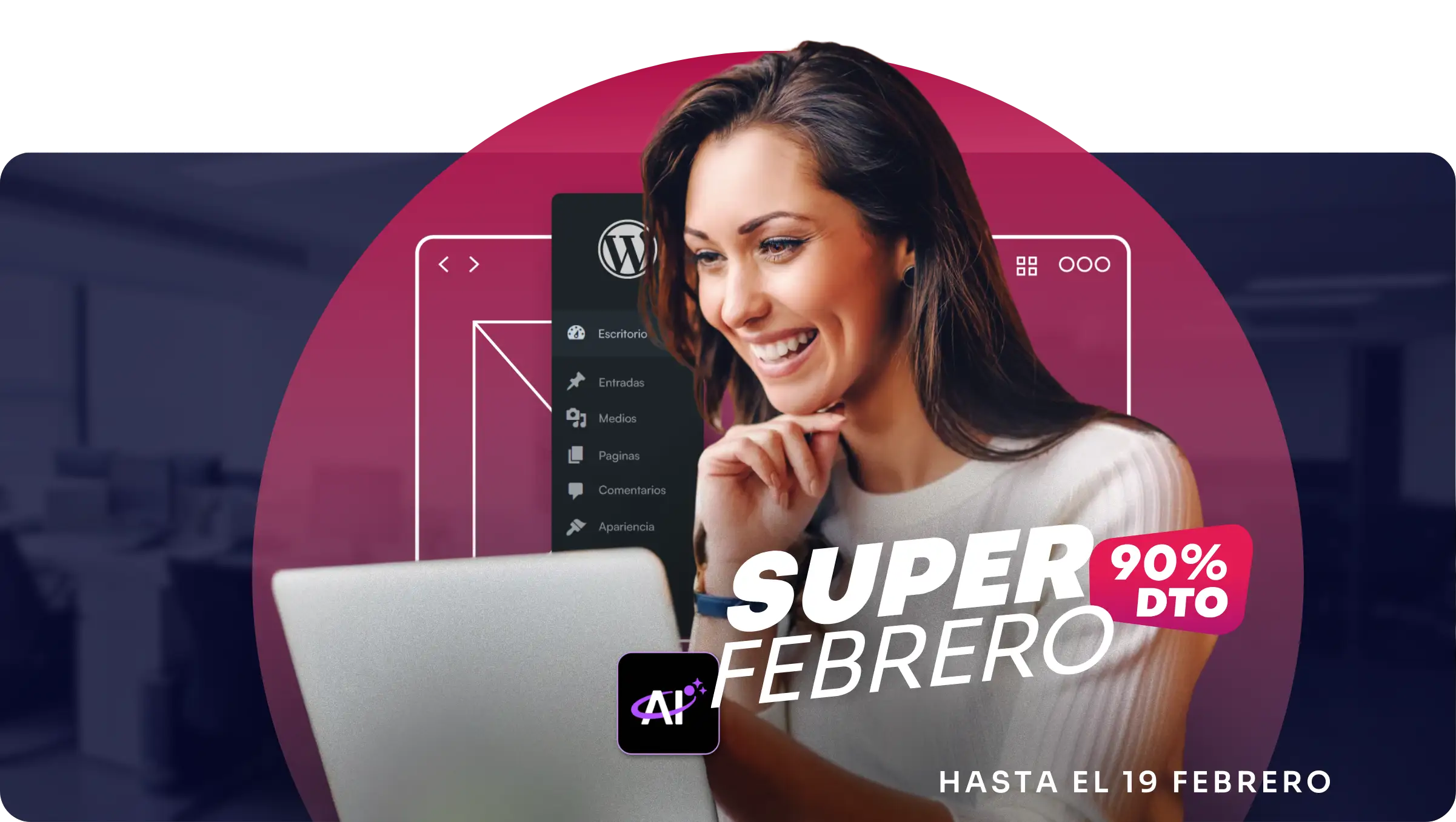 Hosting y dominios para tu web - Mujer trabajando en su portátil