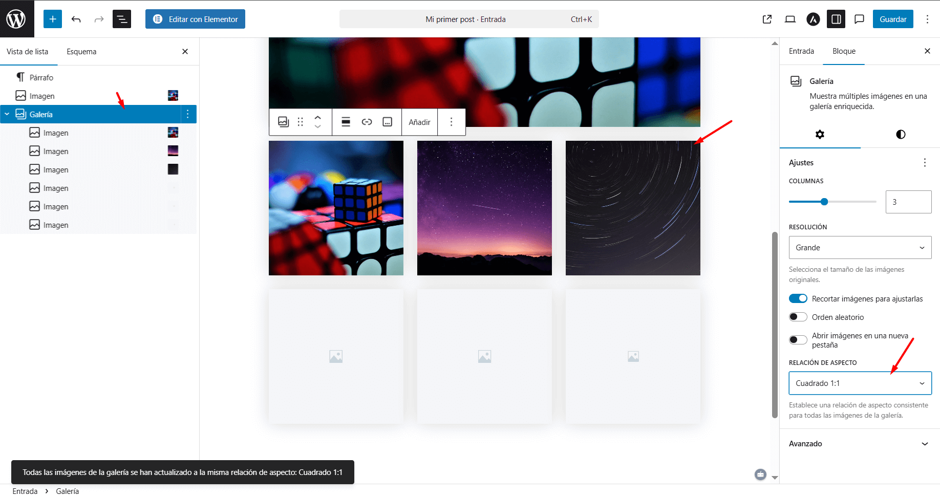 relación aspecto bloque galería