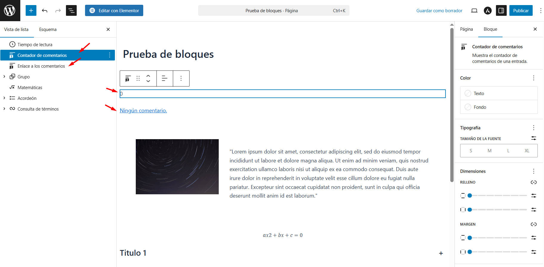 bloque comentarios wp