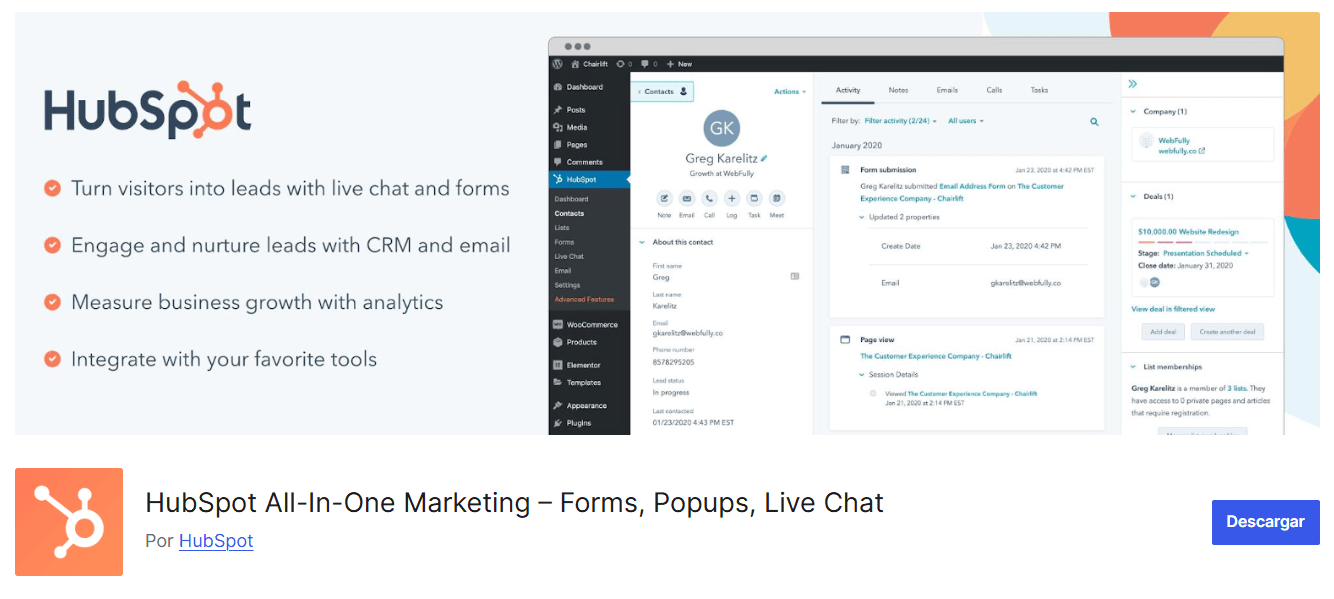 Mejores-CRM-03 Plugin HubSpot – CRM, Email Marketing, Live Chat, Forms & Analytics