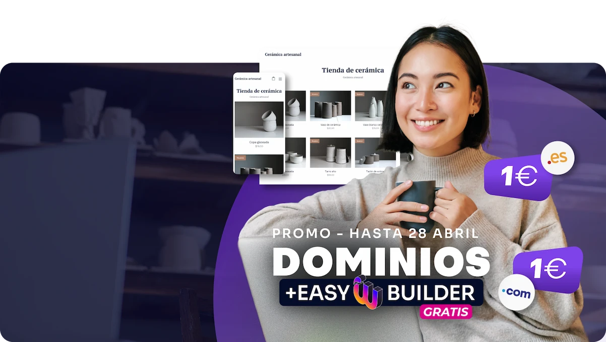 Promo Dominios .com y .es - Mujer con tienda online de cerámica