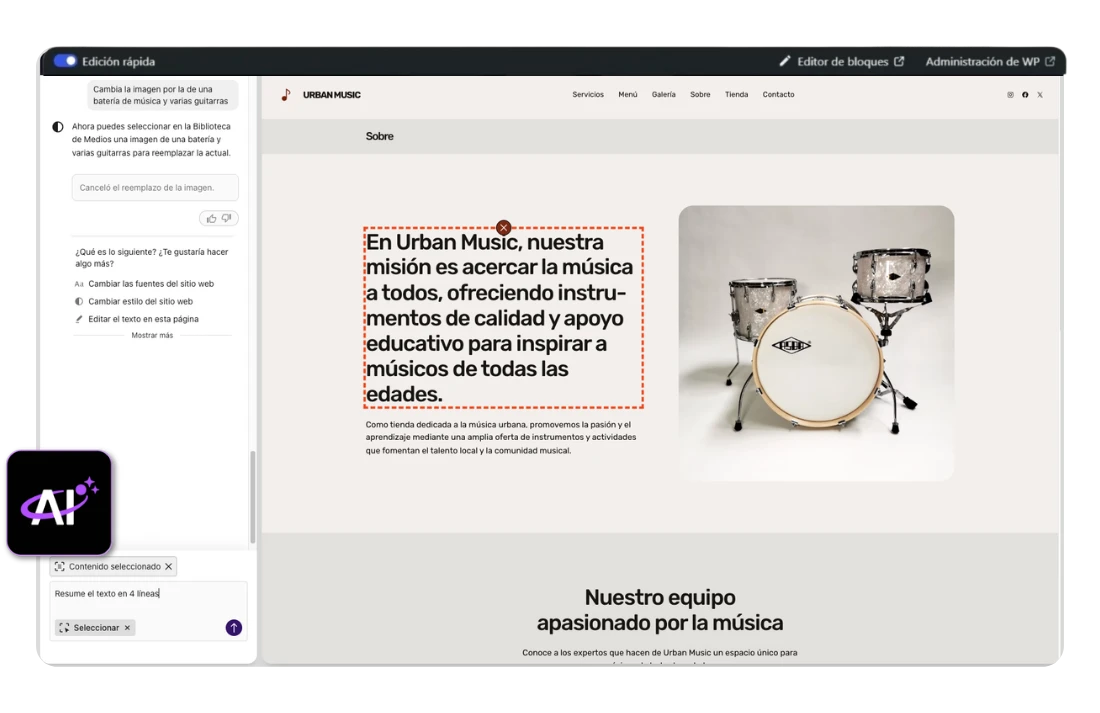 asistente-ia-wordpress-barra-herramientas-simplificada Soporte inteligente para plugins de terceros